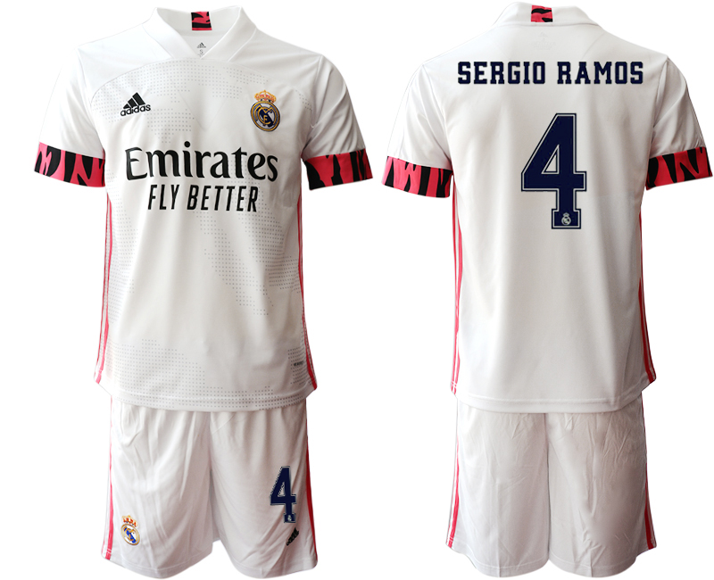 Men 2020-2021 club Real Madrid home #4 white Soccer Jerseys1->real madrid jersey->Soccer Club Jersey